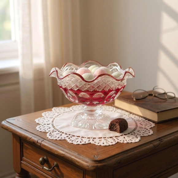 Vintage Westmoreland Glass Ruby Flash Pedestal Footed Candy Dish - Picture 9 of 10